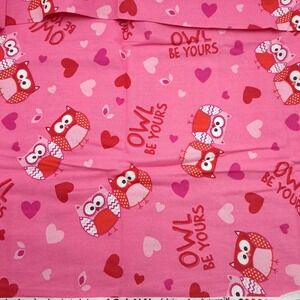 Vintage Joann Fabrics 1yd Pink Owl Be‎ Yours Heart Cotton Valentine Novelty